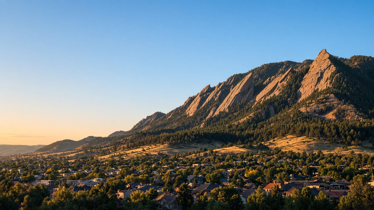 Boulder Colorado Flatirons rising above the city