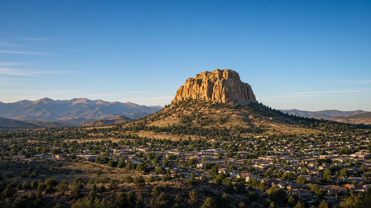 Castle Rock Colorado landmark rock formation and downtown area