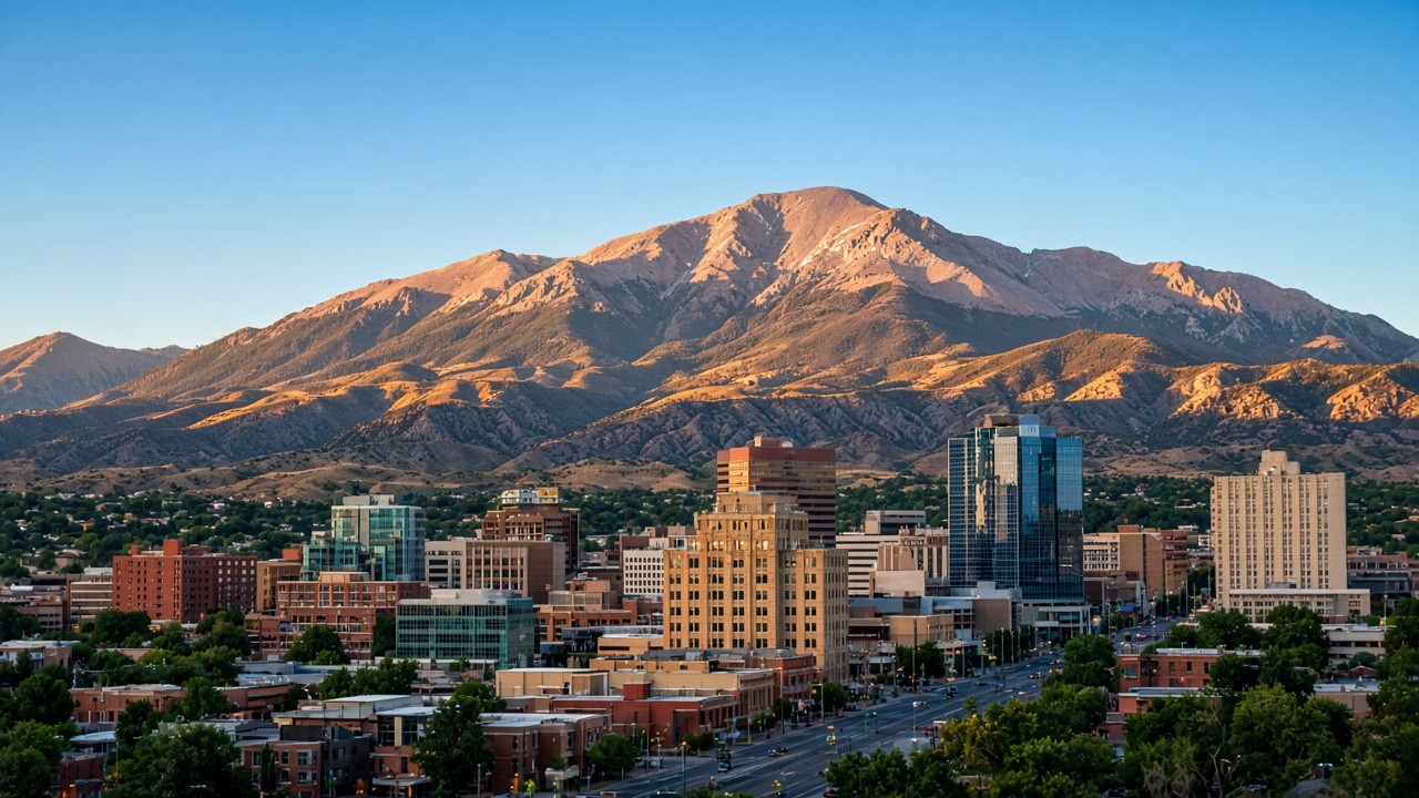 Downtown Colorado Springs with Pikes Peak in the background