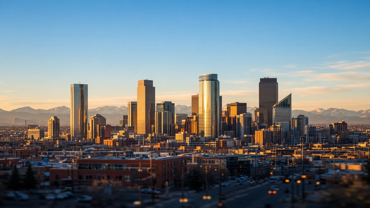 Downtown Denver skyline with the Front Range in the background