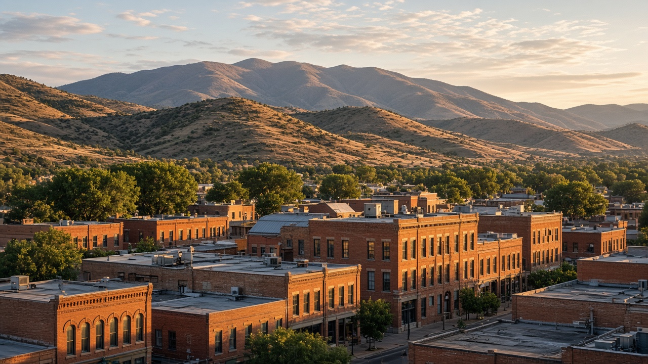 Fort Collins Colorado Old Town with Horsetooth backdrop