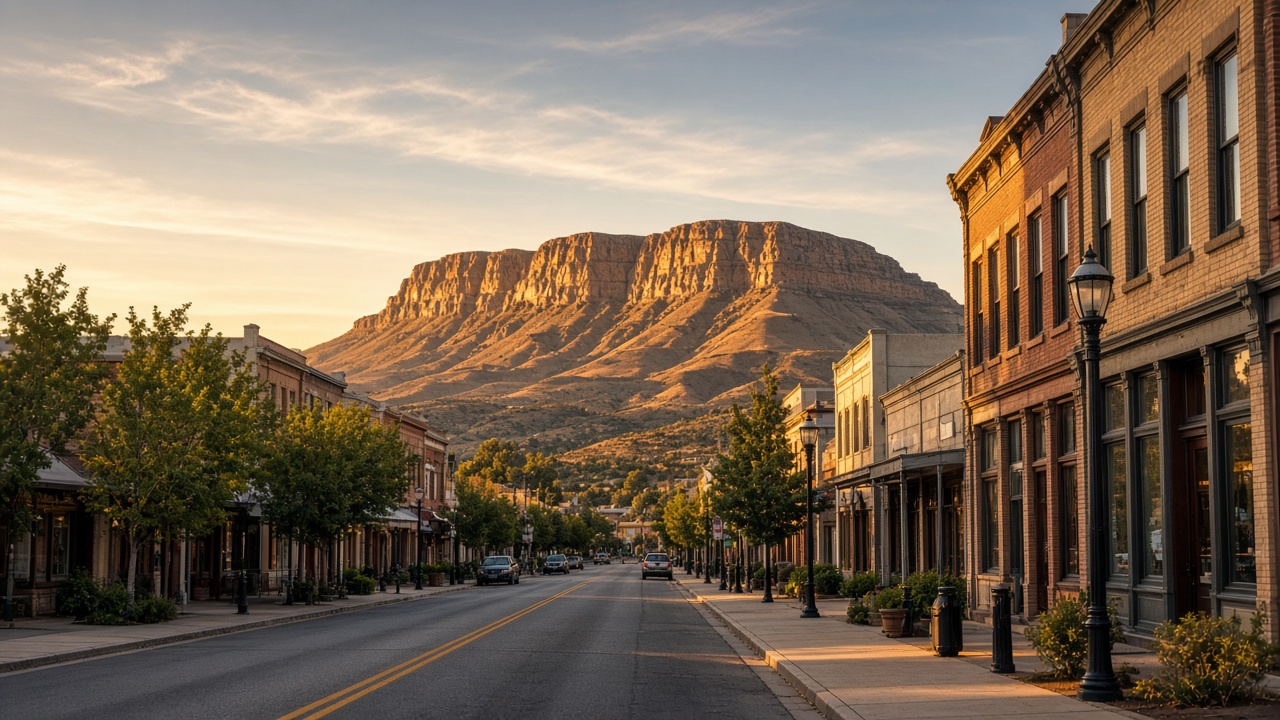 Golden Colorado downtown with Table Mountain in the background