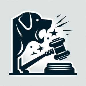 dog silhouette and a legal gavel
